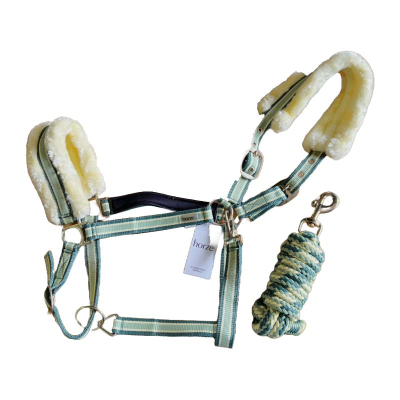 Horze Striped Halter With Fur And Matching Lead