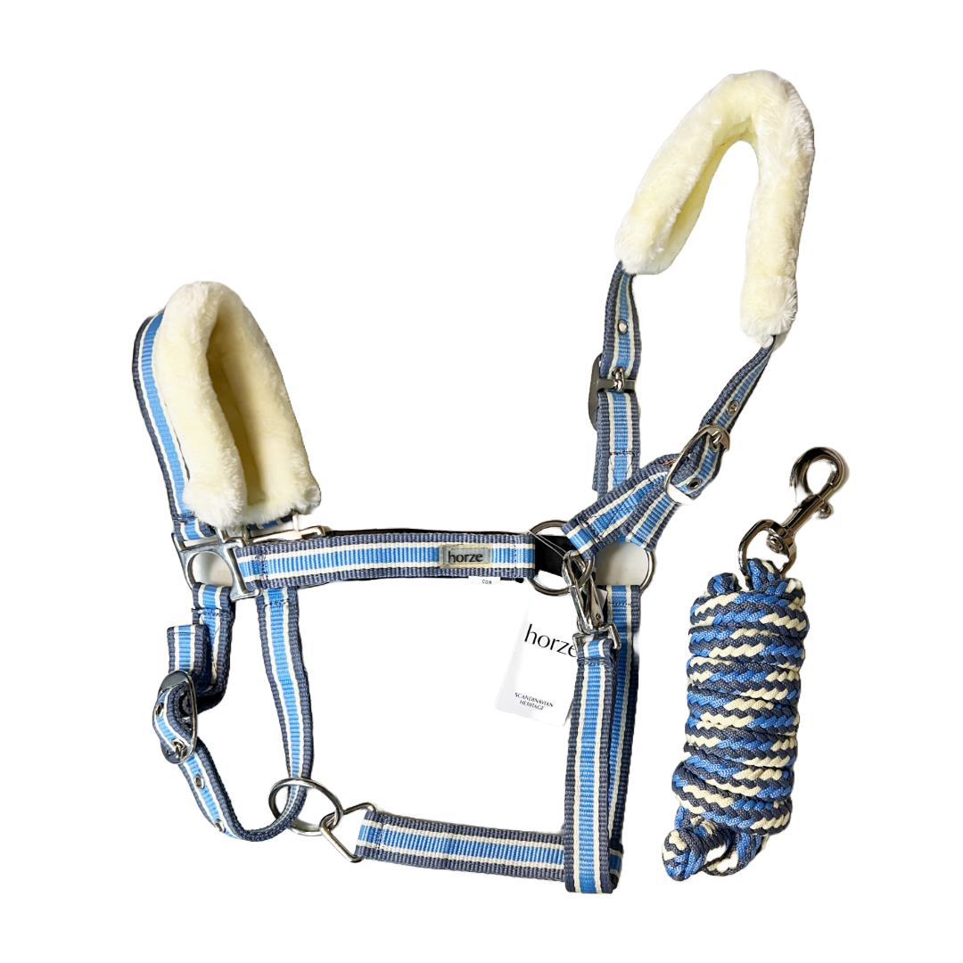 Horze Striped Halter With Fur And Matching Lead